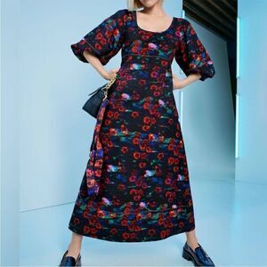 Rachel Comey x Target Kodak Red Floral Midi Dress Empire Waist Black 6